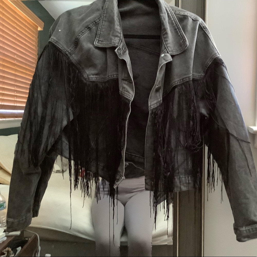 Black and fringe jean jacket